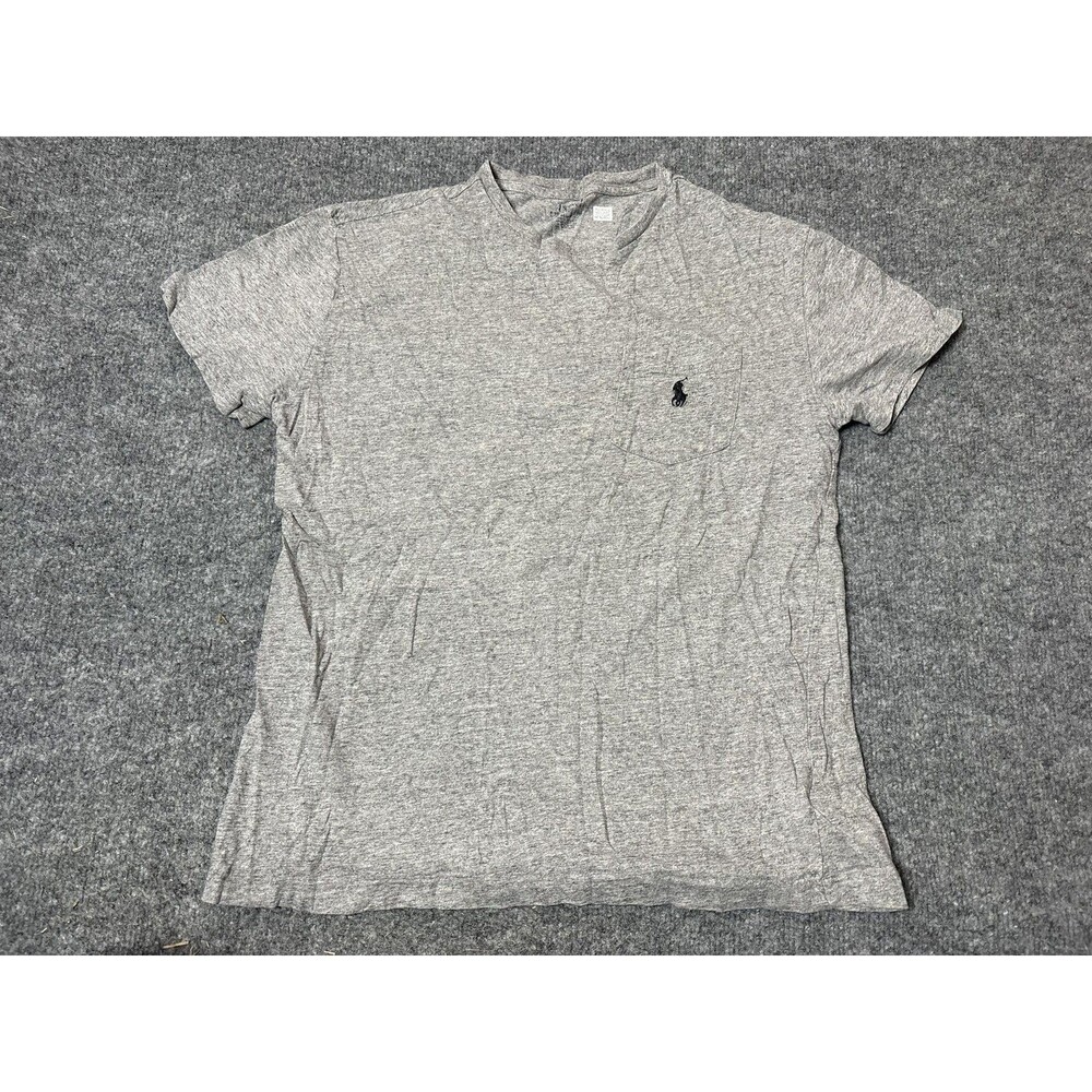 Polo Ralph Lauren Shirt Mens S Gray Crew Neck Pocket Cotton Logo Tee Tagless